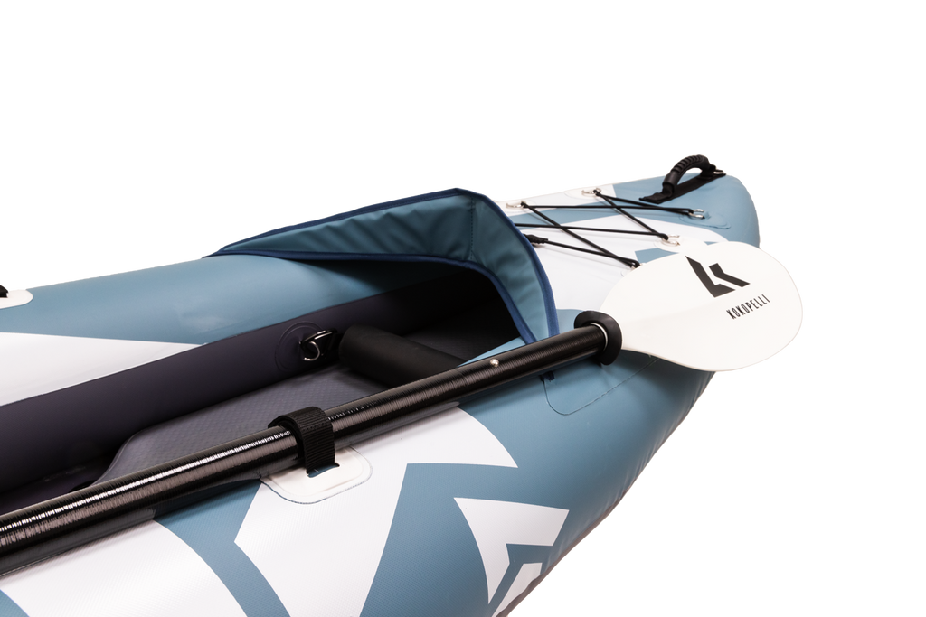Inflatable Kayak with paddle side view