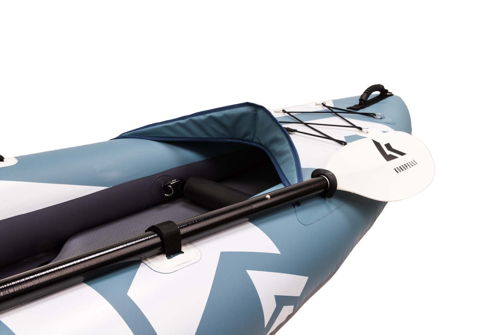 2-Person Inflatable Kayak with paddle side view
